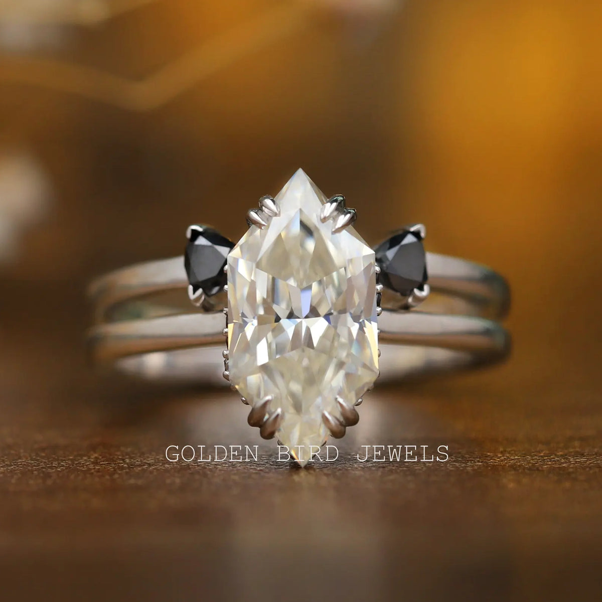 Black Dutch Marquise Hidden Halo Trillion Ring Set