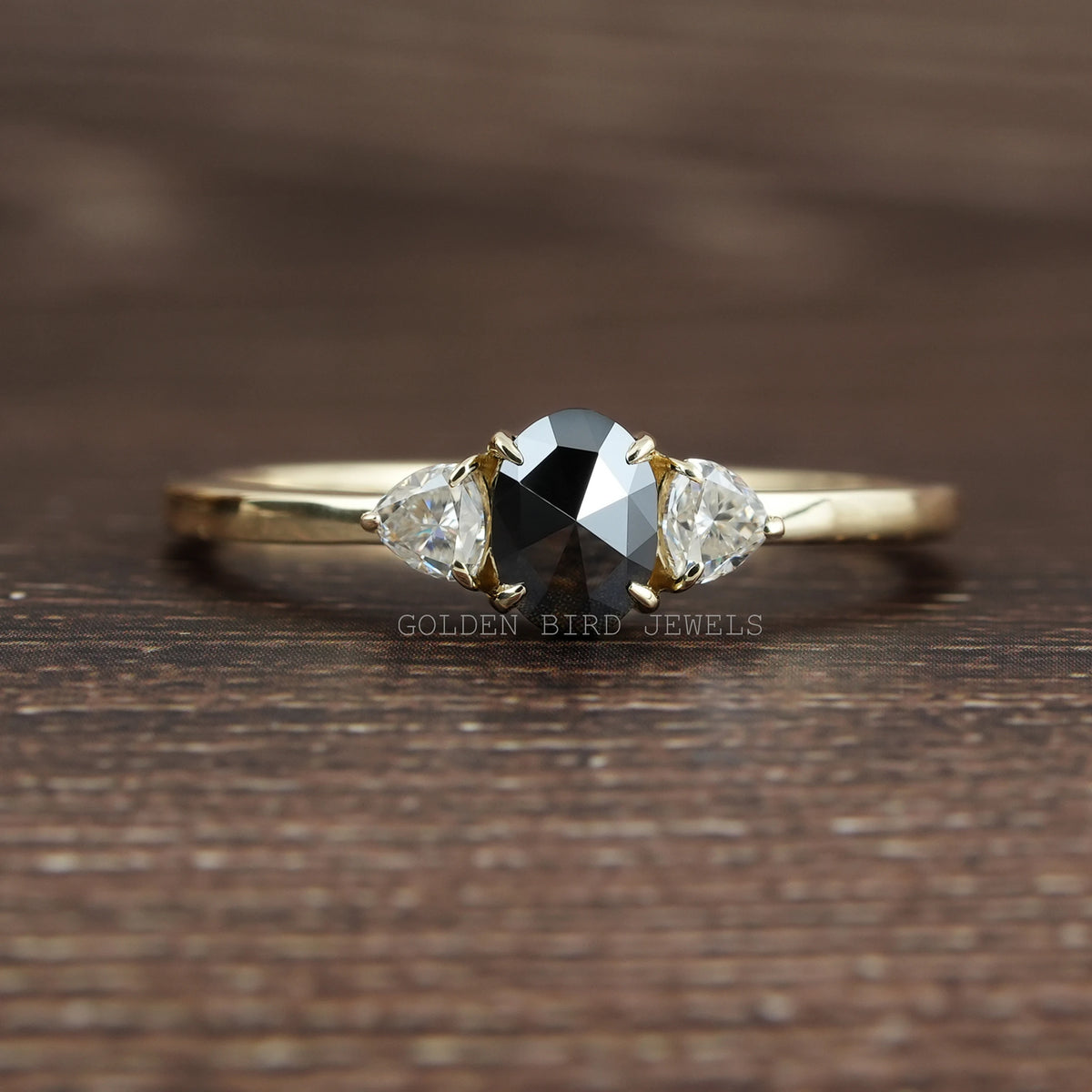 Rose Cut Oval And Trillion Cut Moissanite 3 Stone Ring