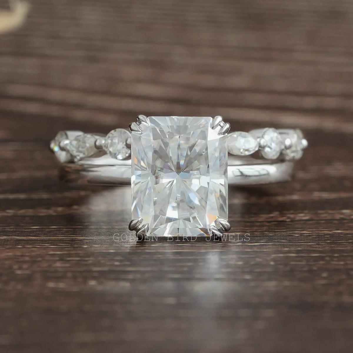 Radiant Cut Half Eternity Matching Wedding Band