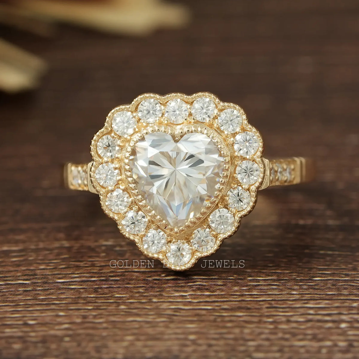 Heart Cut Halo Moissanite Engagement Ring