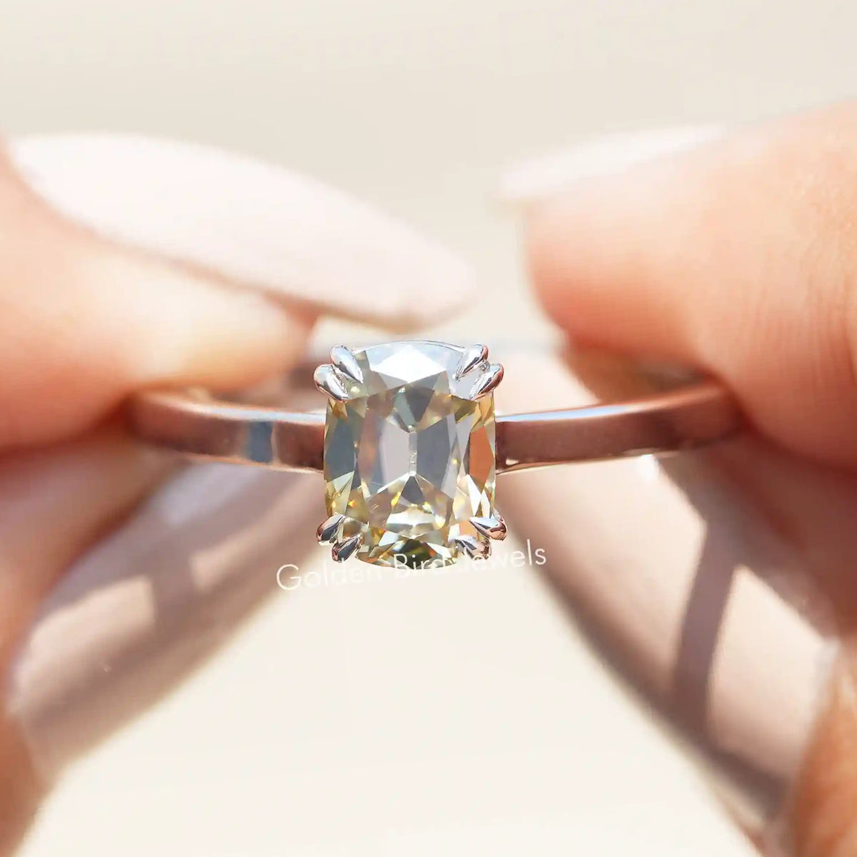 Old Mine Cut Cushion Moissanite Ring
