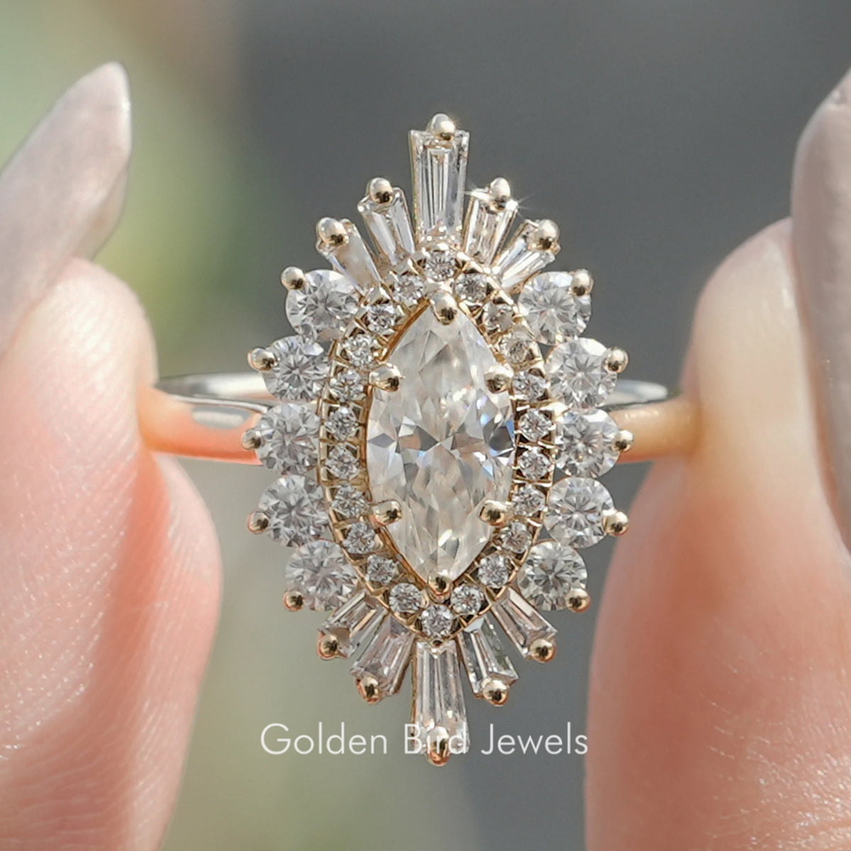 Marquise Cut Halo Moissanite Ballerina Ring