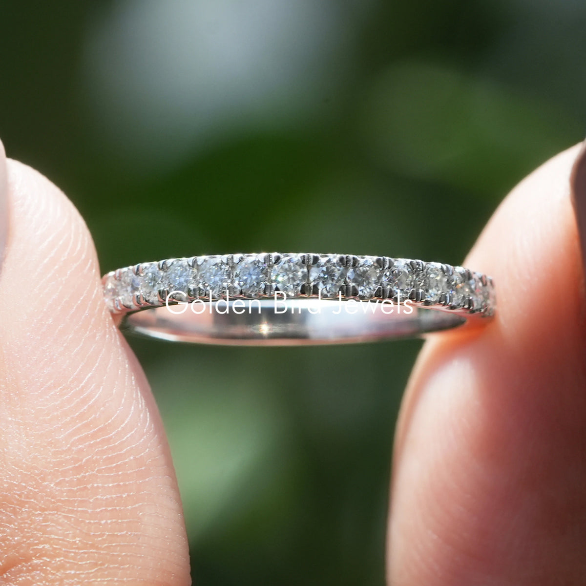 Round Cut Moissanite Half Eternity Wedding Band