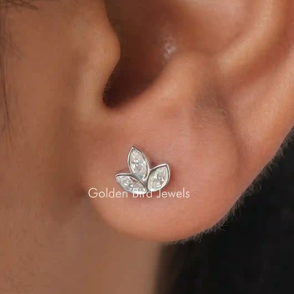 Moissanite Marquise Cut Leaf Stud Earrings