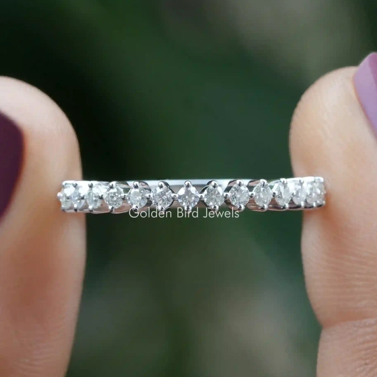 Colorless Round Cut Moissanite Half Eternity Bridal Band