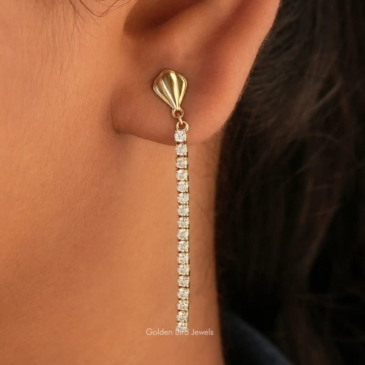 Round Cut Colorless Moissanite Tennis Drop Earrings