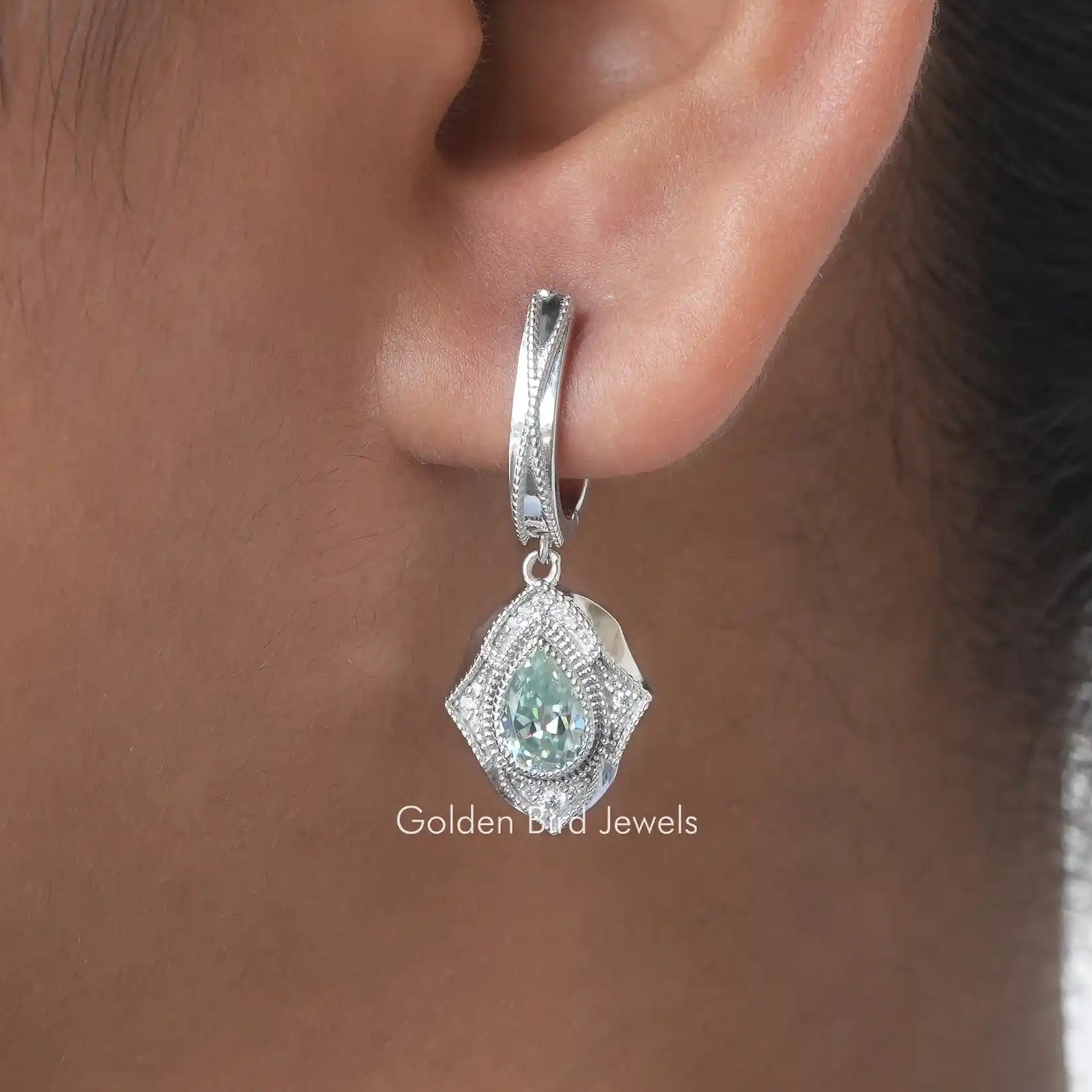 1.60 CTW Blue Pear Cut Moissanite Dangle Earring For Her