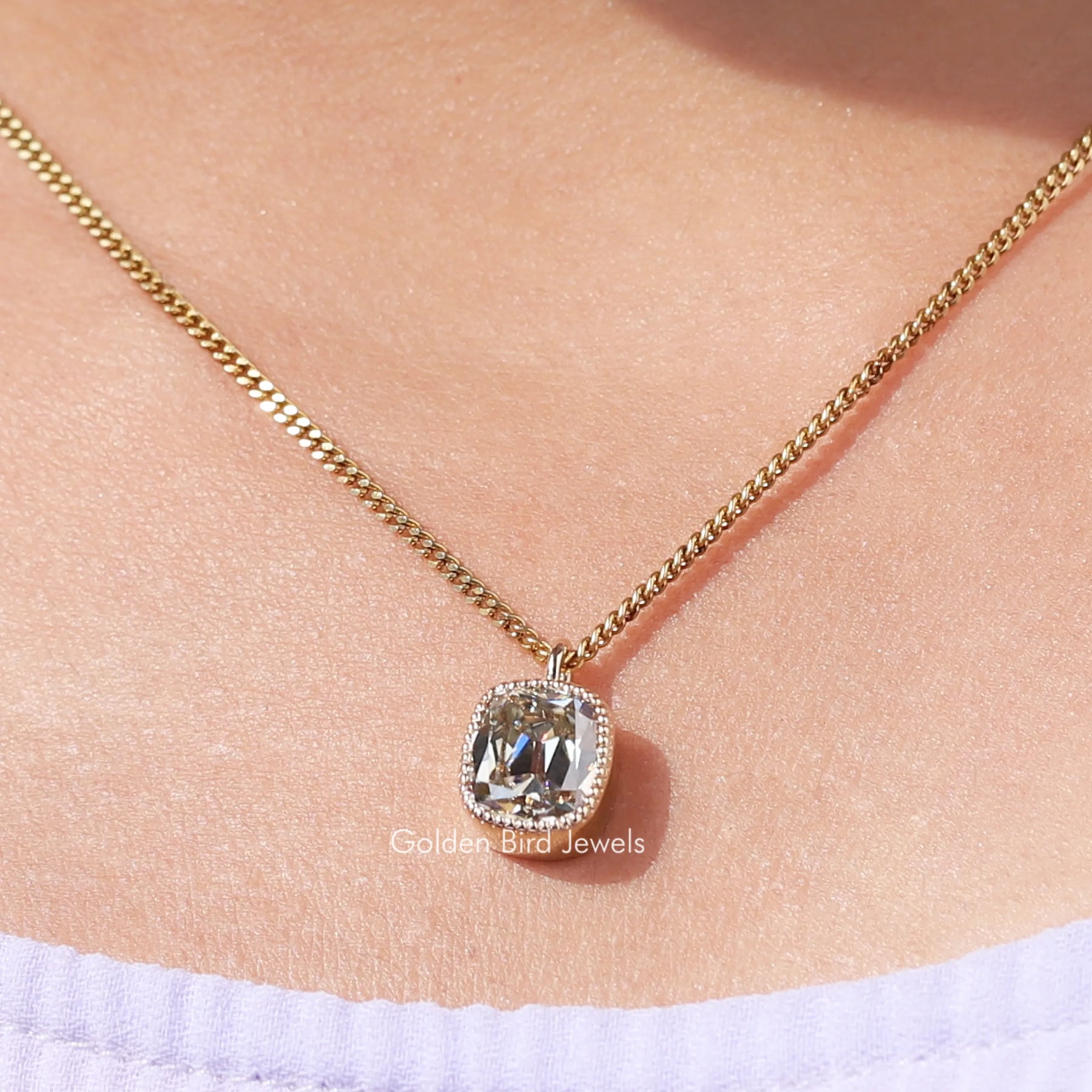 Old Mine Cushion Cut Bezel Set Moissanite Pendant