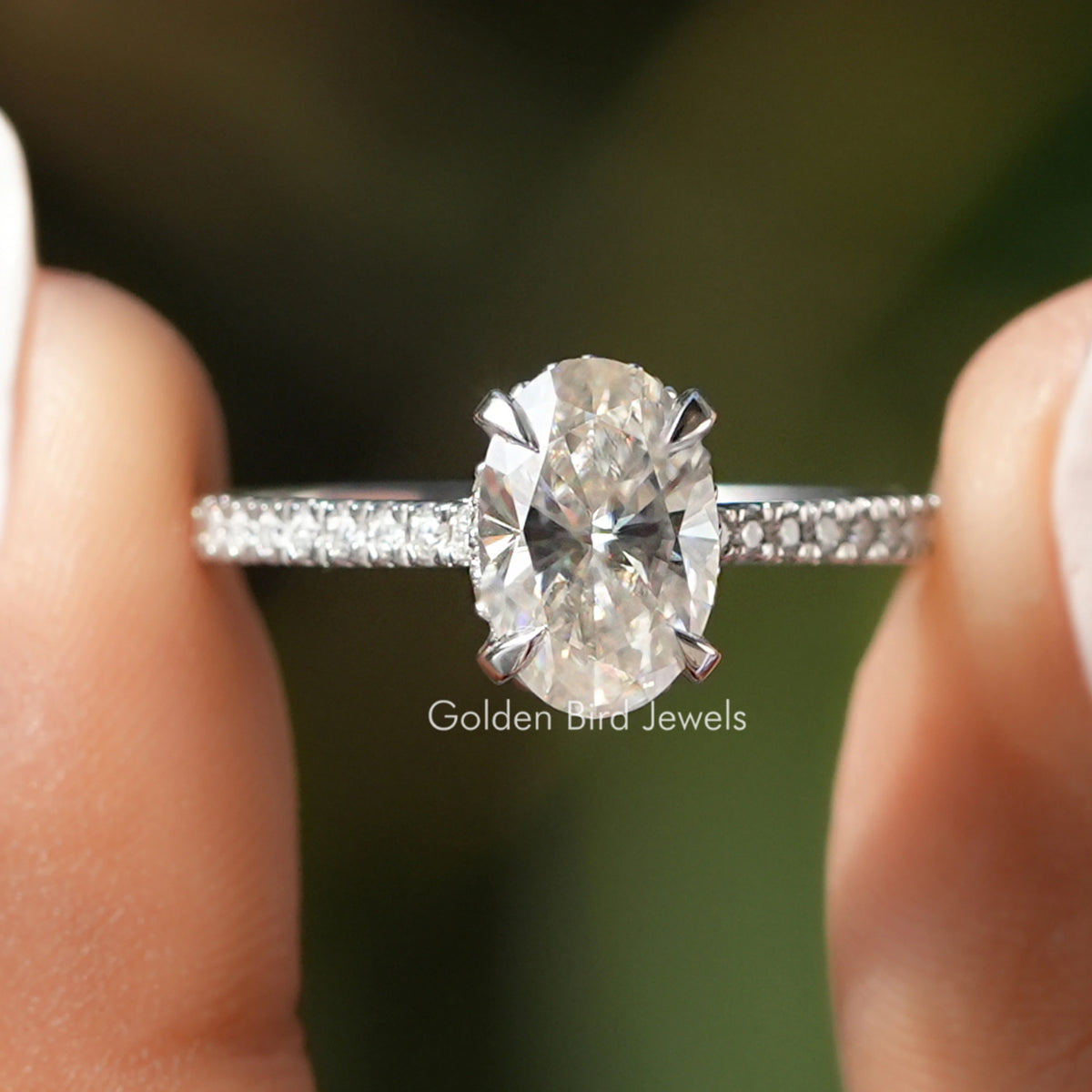 Oval Cut Moissanite Hidden Halo Engagement Ring