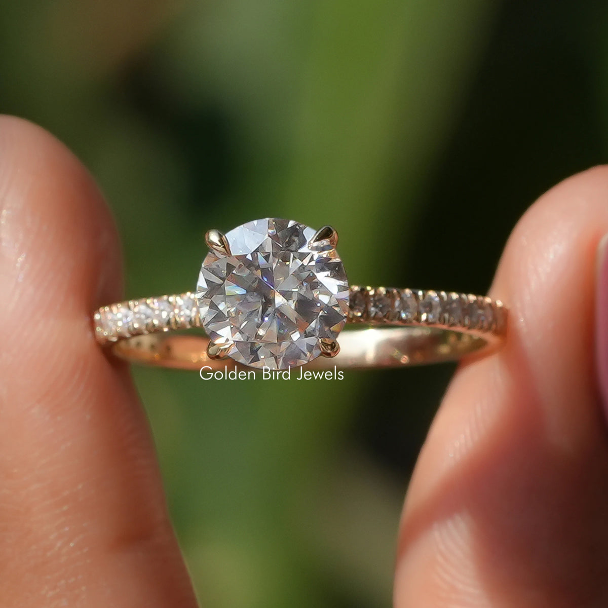 Round Cut Moissanite Solitaire Ring With Accent Stones