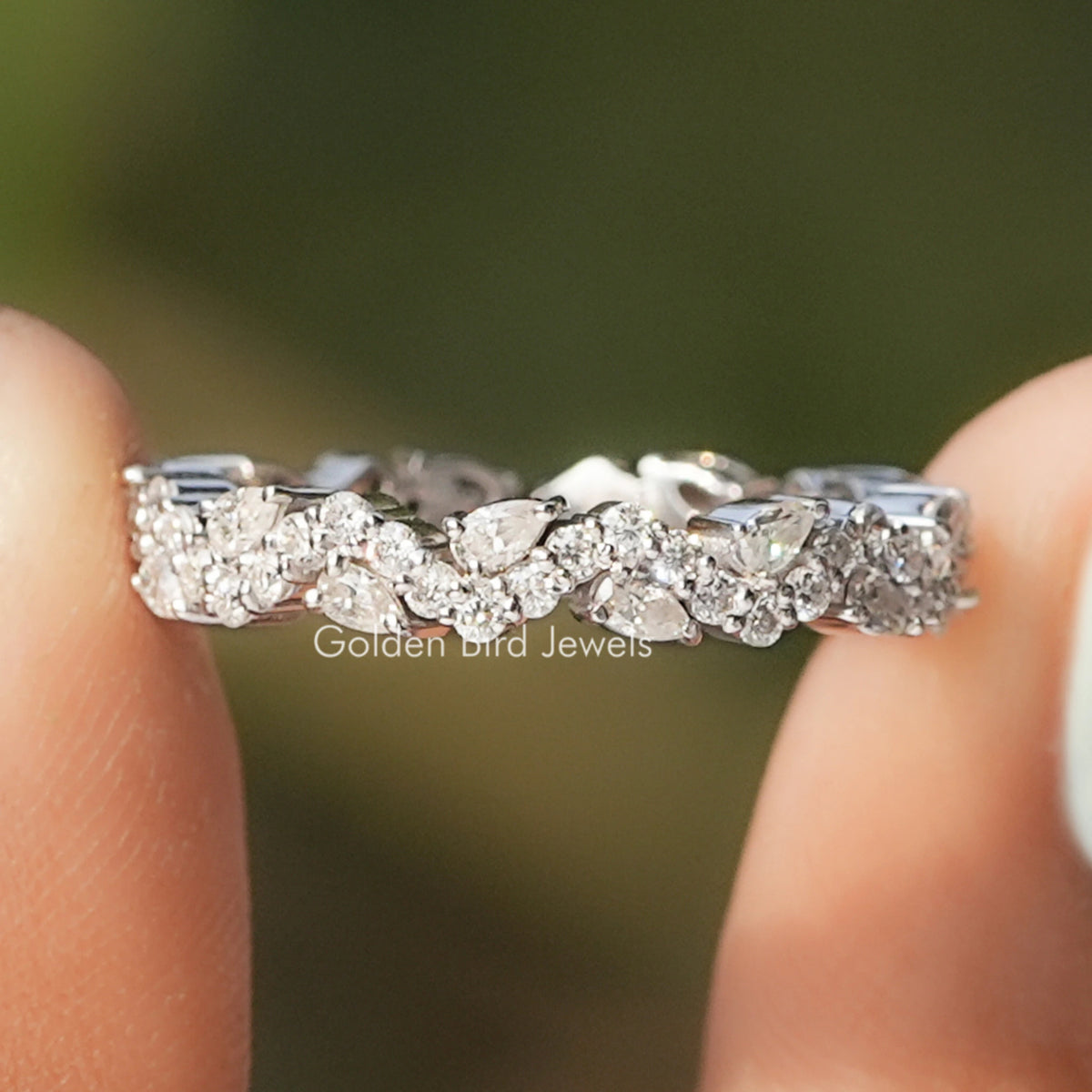 Front view of Pear Cut Lab Grown Diamond Full Eternity Band