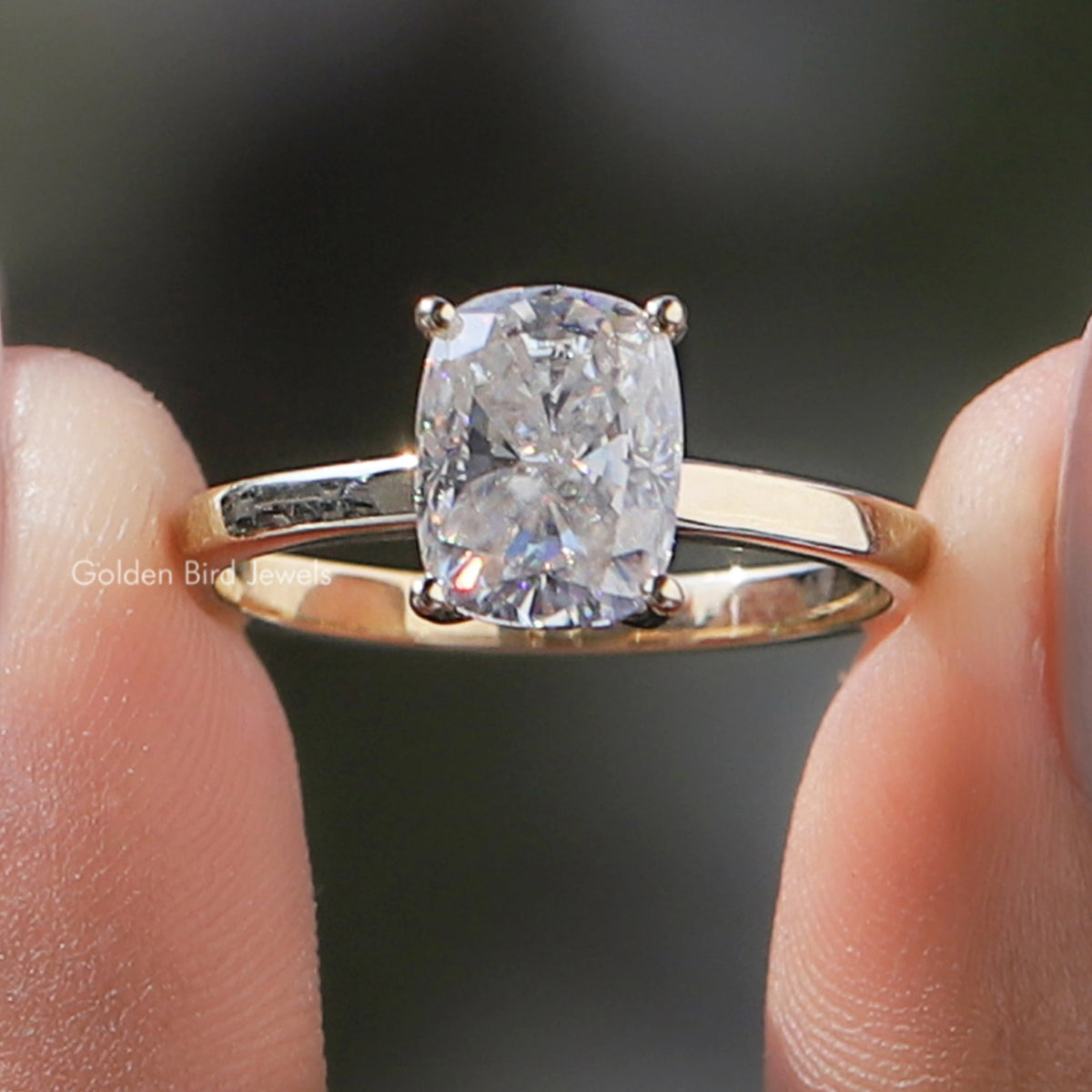 Colorless Elongated Cushion Cut Moissanite Ring