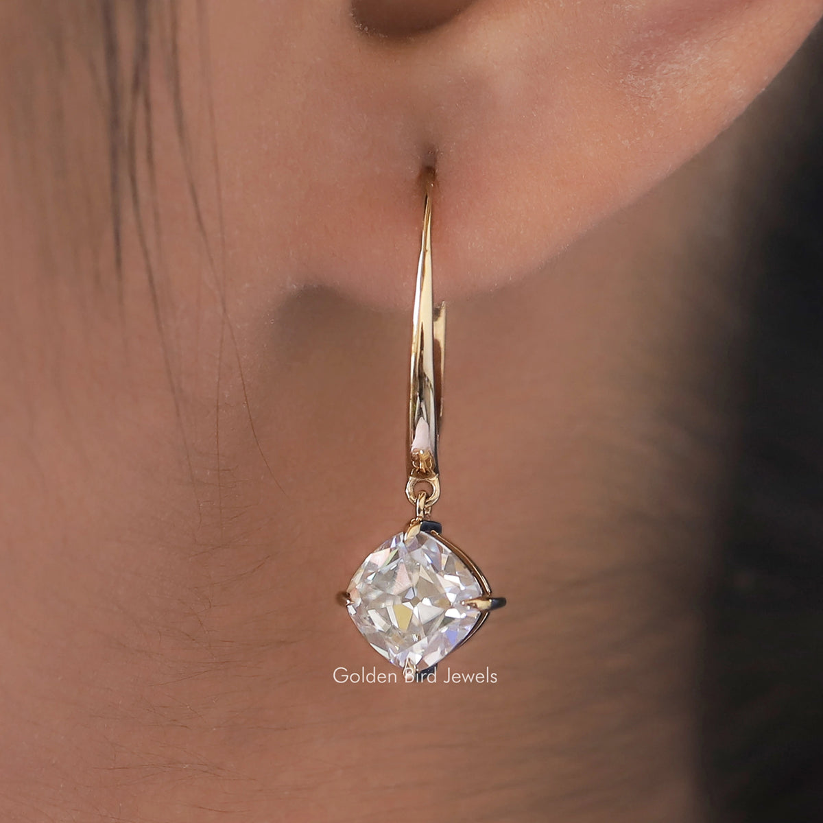 OMC Cushion Moissanite Solitaire Drop Earrings