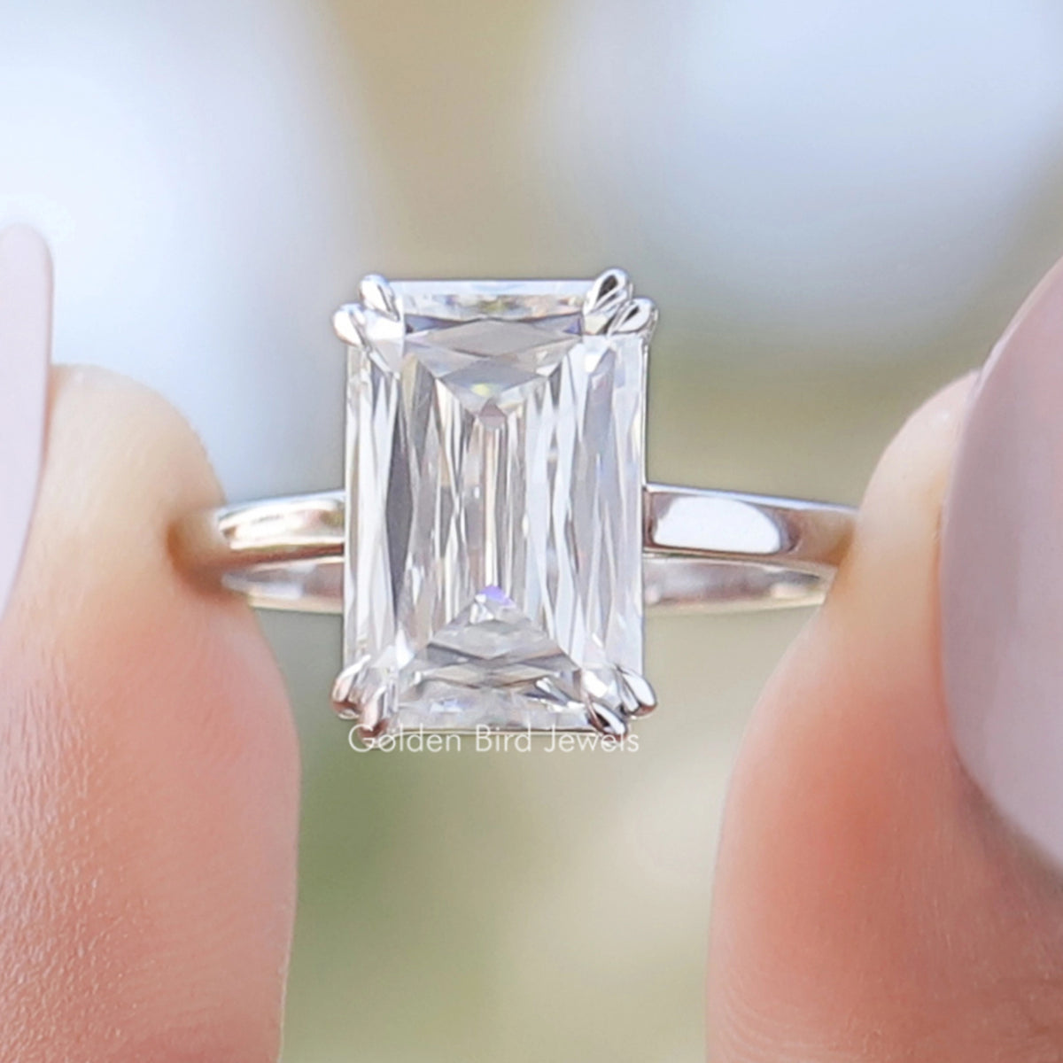 Moissanite Criss Cut Solitaire Engagement Ring