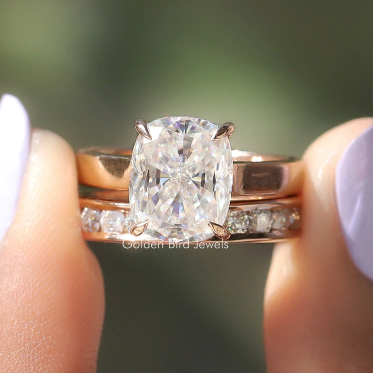 Colorless Cushion Cut Moissanite Bridal Ring Set