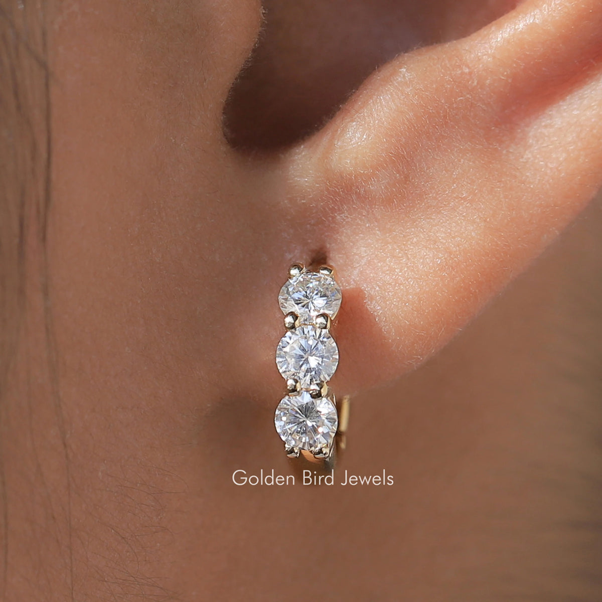 Round Cut Moissanite Small Huggies Hoop Earrings