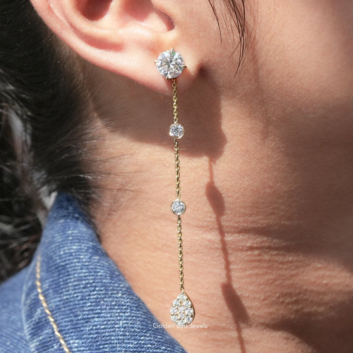 Round Cut Moissanite Dangle Drop Earrings