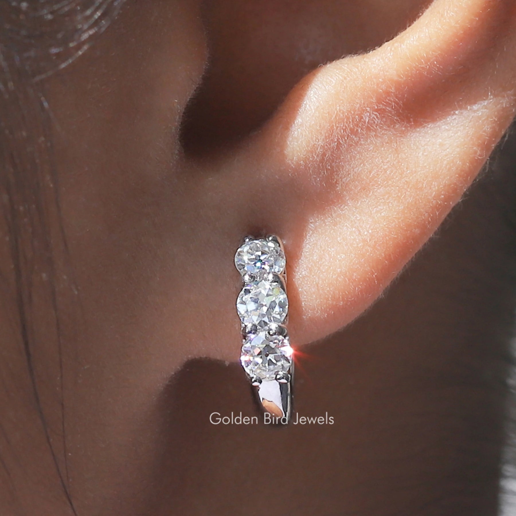 OEC Round Moissanite White Gold Hoop Earring