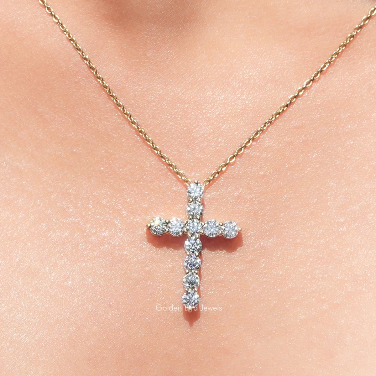 Round Cut Moissanite Cross Pendant