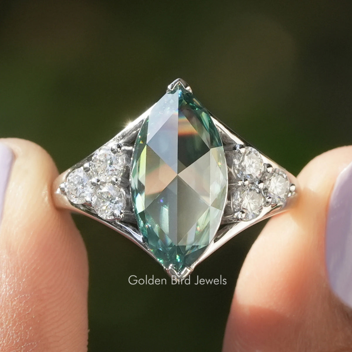 Rose Cut Marquise Moissanite Vintage Ring