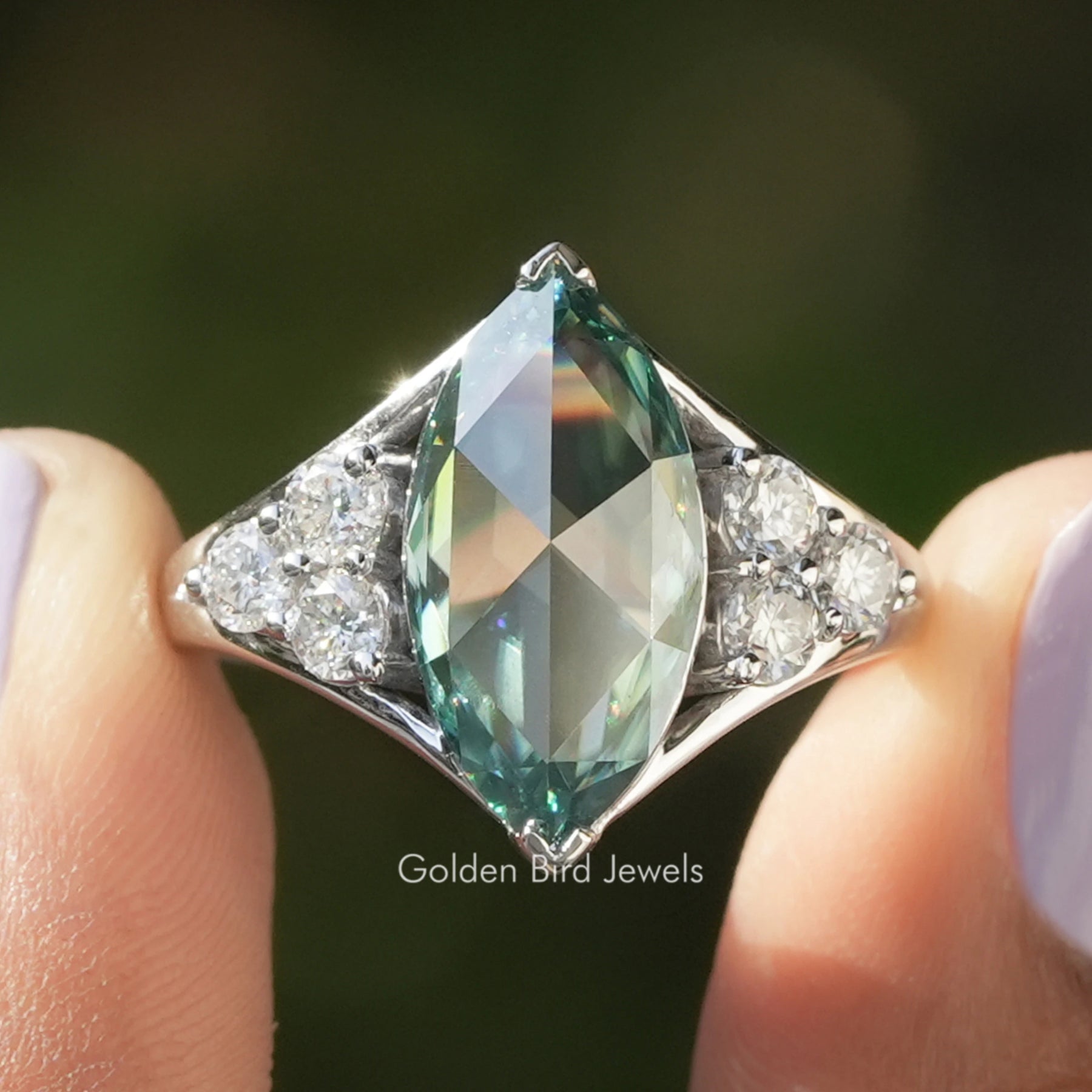 Rose Cut Marquise Moissanite Vintage Ring