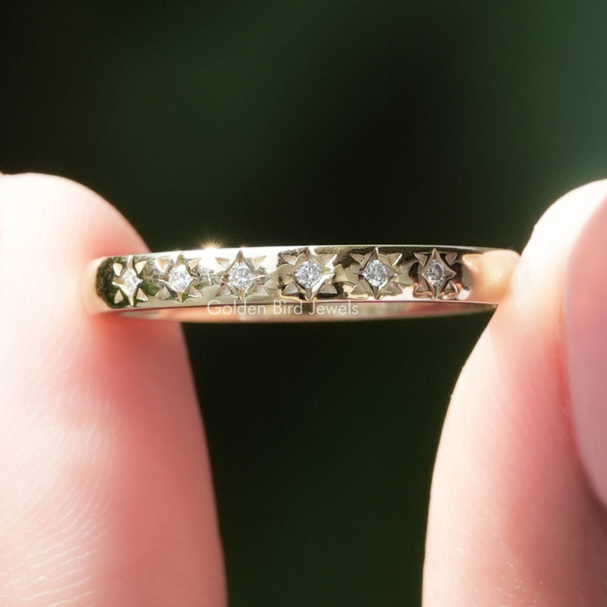 Round Cut Moissanite Flush Set Wedding Band