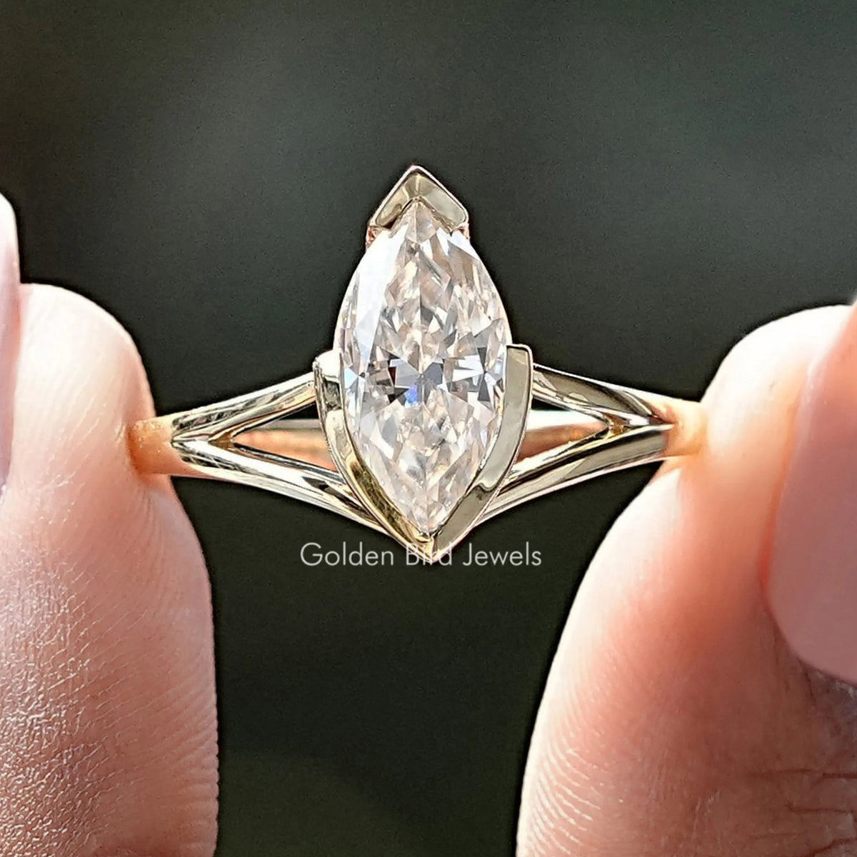 Marquise Cut Split Shank Moissanite Ring
