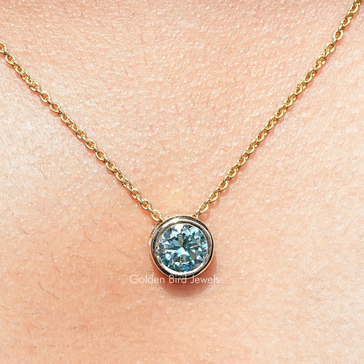 Aqua Blue Round Moissanite Solitaire Pendant