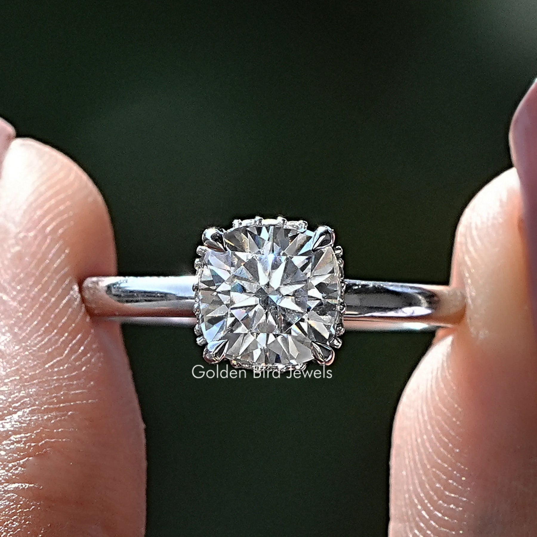 Cushion Cut Lab Diamond Hidden Halo Ring