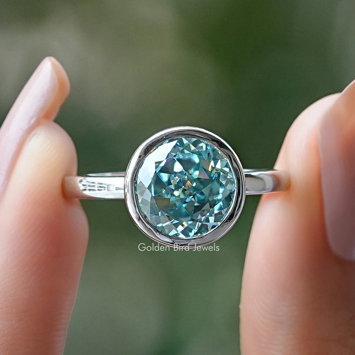 Bezel Set Portuguese Cut Round Moissanite Ring