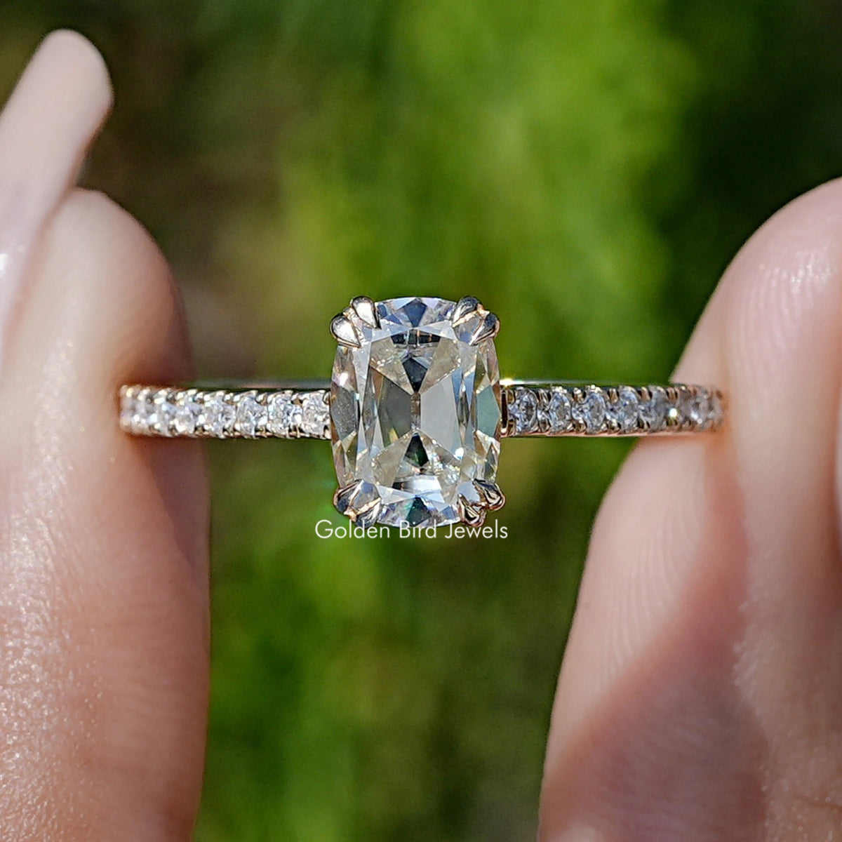 Old Mine Elongated Cushion Cut Moissanite Ring