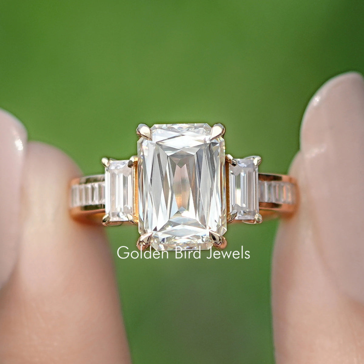 Criss Cut Moissanite Three Stone Ring