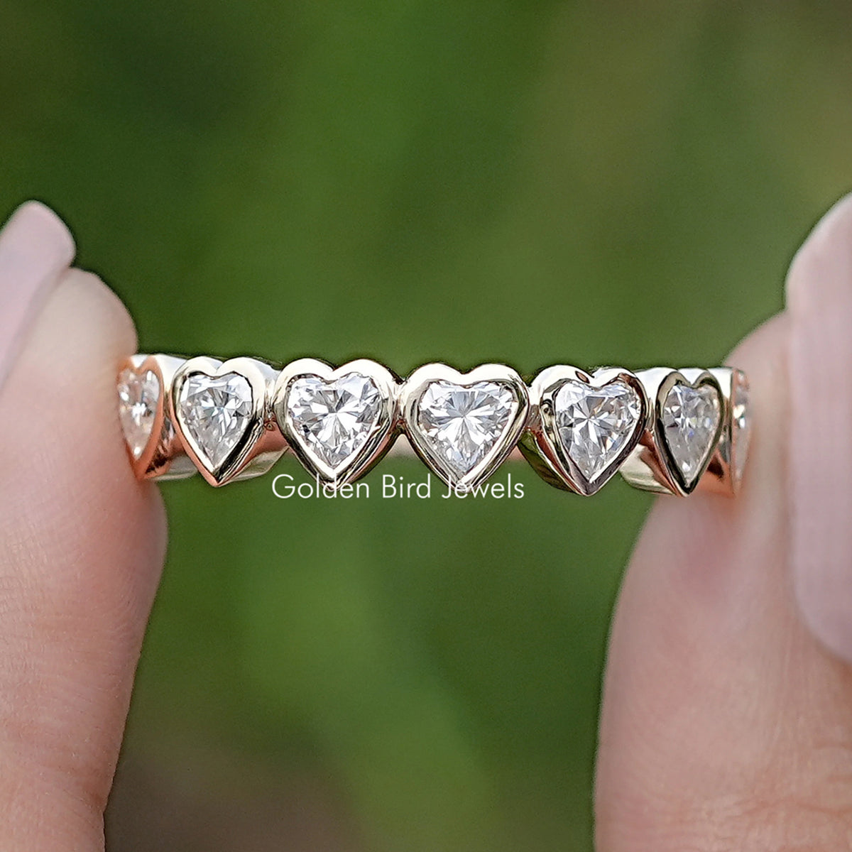 Heart Shaped Moissanite Bezel Eternity Band