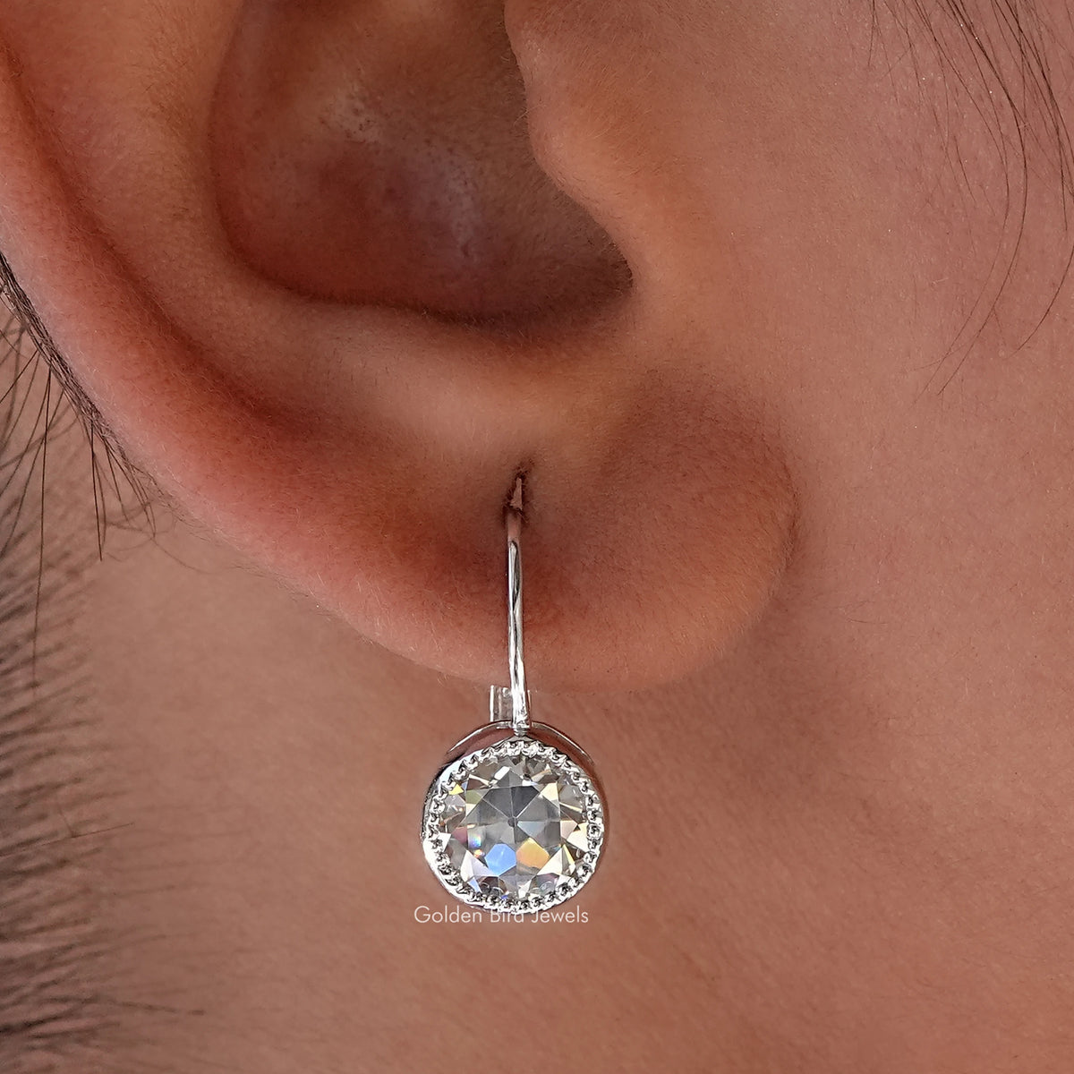 Old European Round Cut Moissanite Dangle Drop Earring