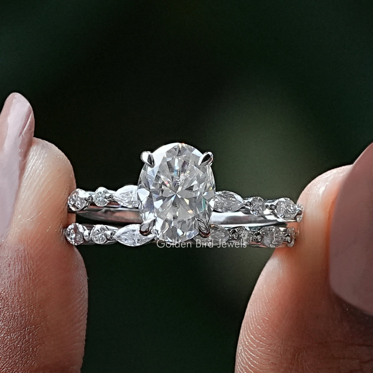 Oval Cut Moissanite Bridal Ring Set