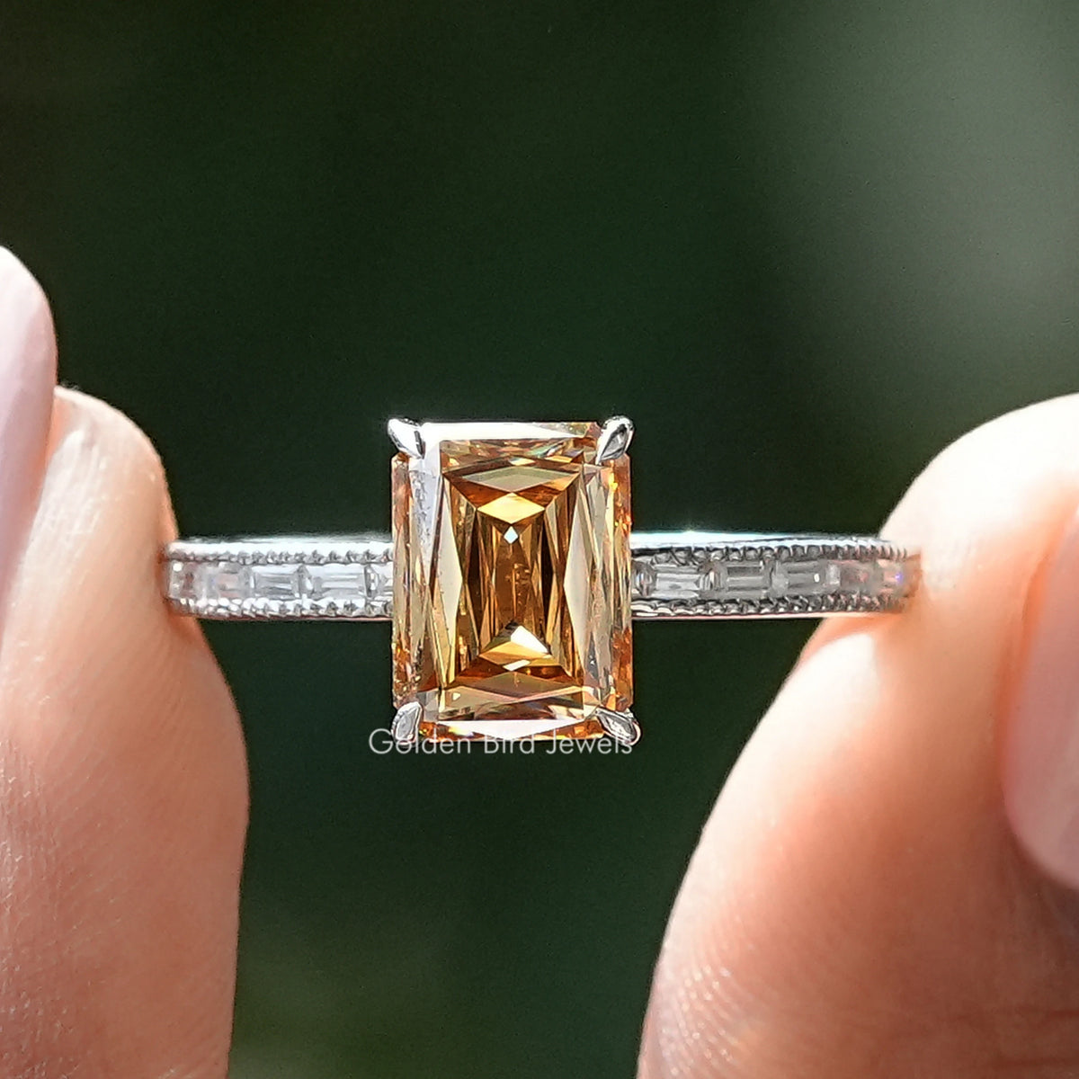 Criss Cut Moissanite Accent Stone Wedding Ring