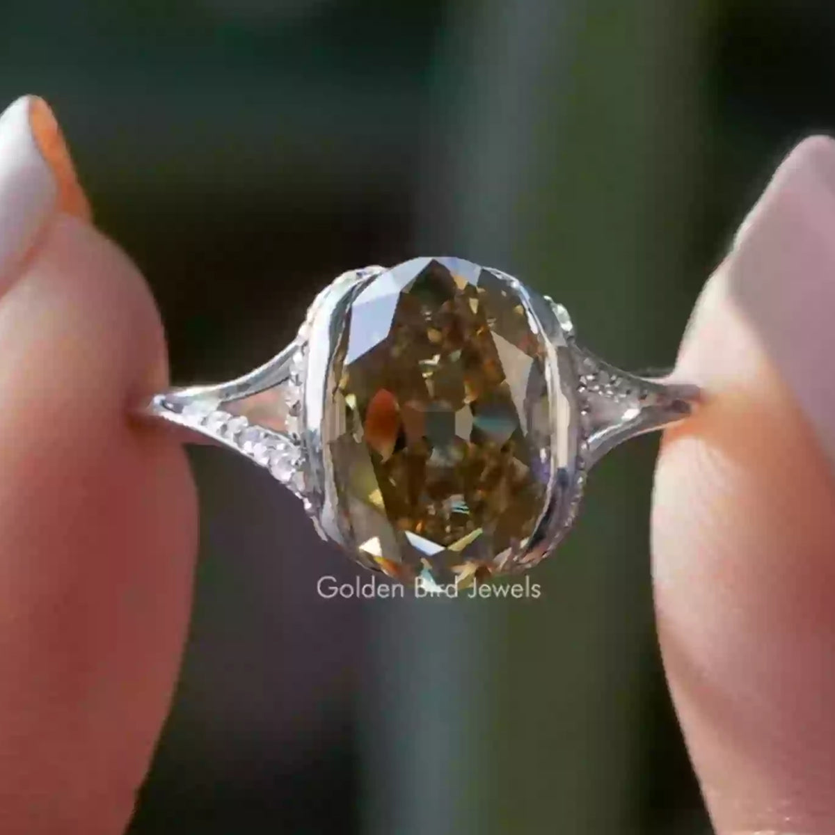 Old Mine Oval Cut Half Bezel Engagement Ring