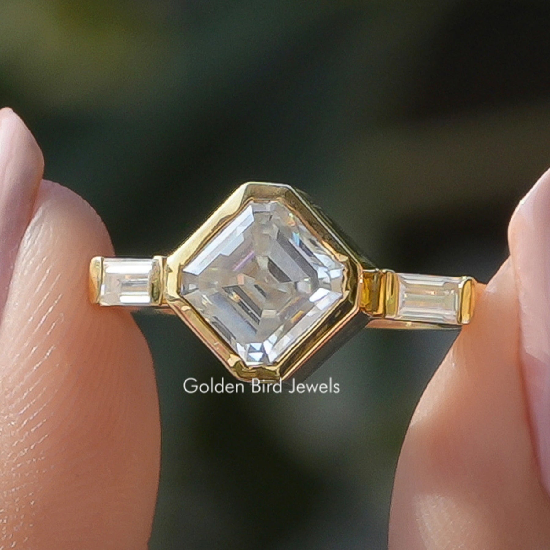 Asscher Cut Moissanite Three Stone Ring