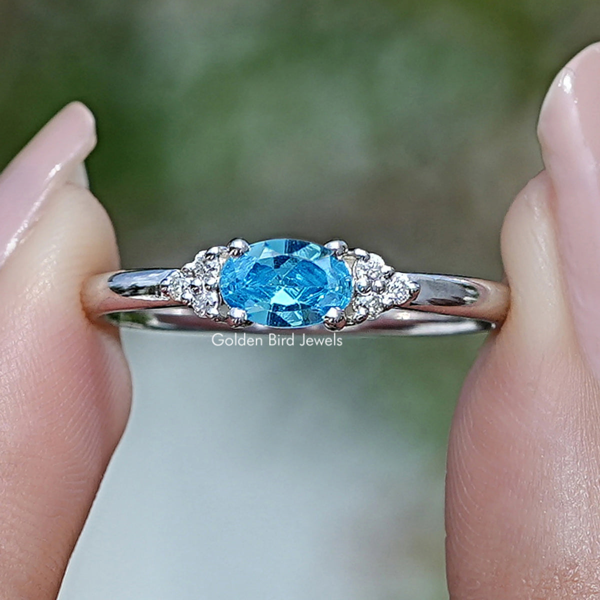 Oval Gemstone Accent Set Engagement Ring