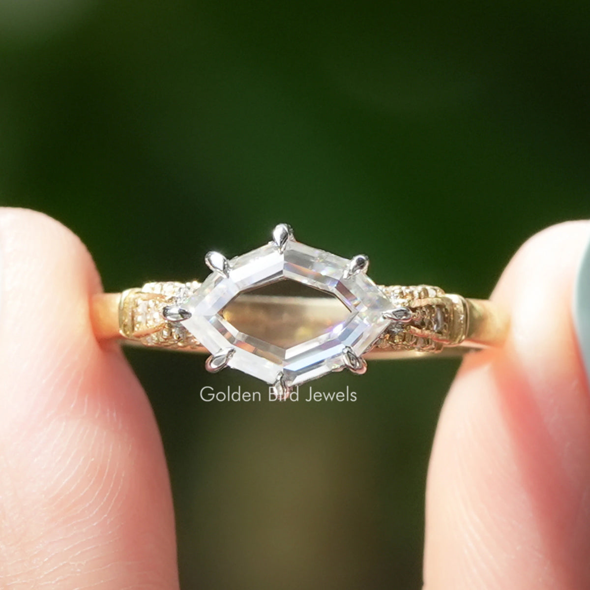 Step Cut Marquise Hidden Halo Moissanite Ring