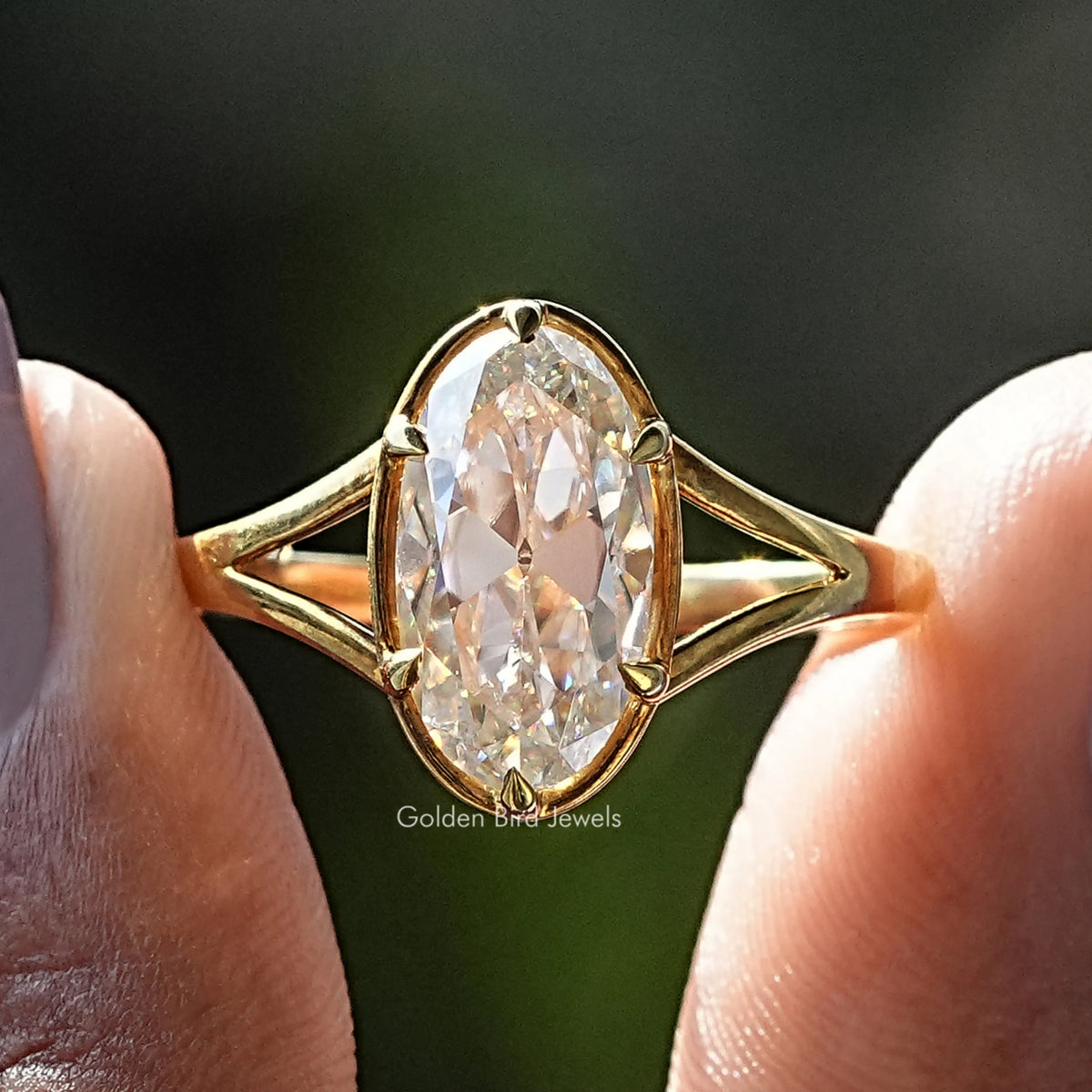 Old Mine Moval Cut Moissanite Solitaire Ring