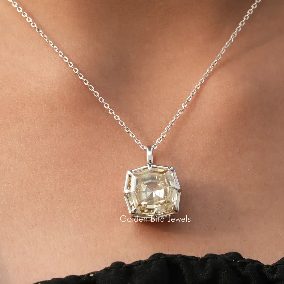 Step Cut Cushion Moissanite Solitaire Pendant