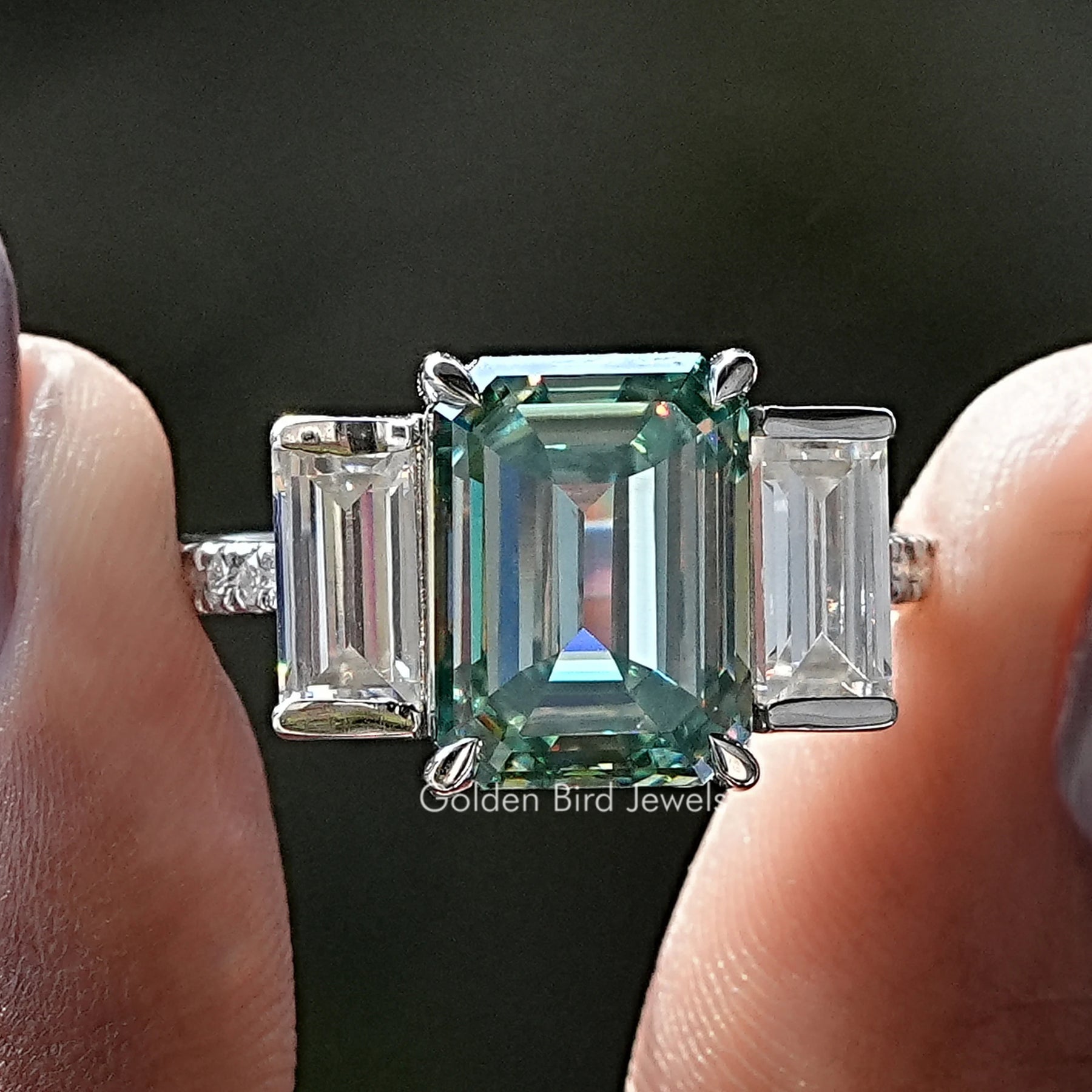 Emerald Cut Moissanite Three Stone Ring