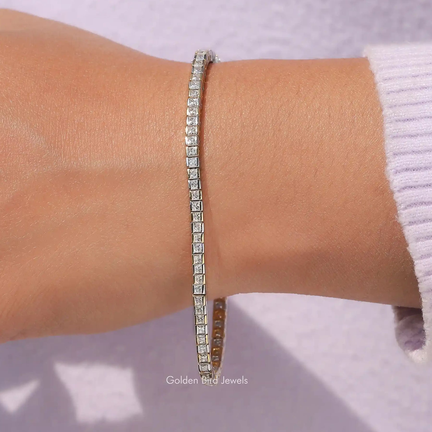 Princess Cut Moissanite Two Tone Tennis Bracelet