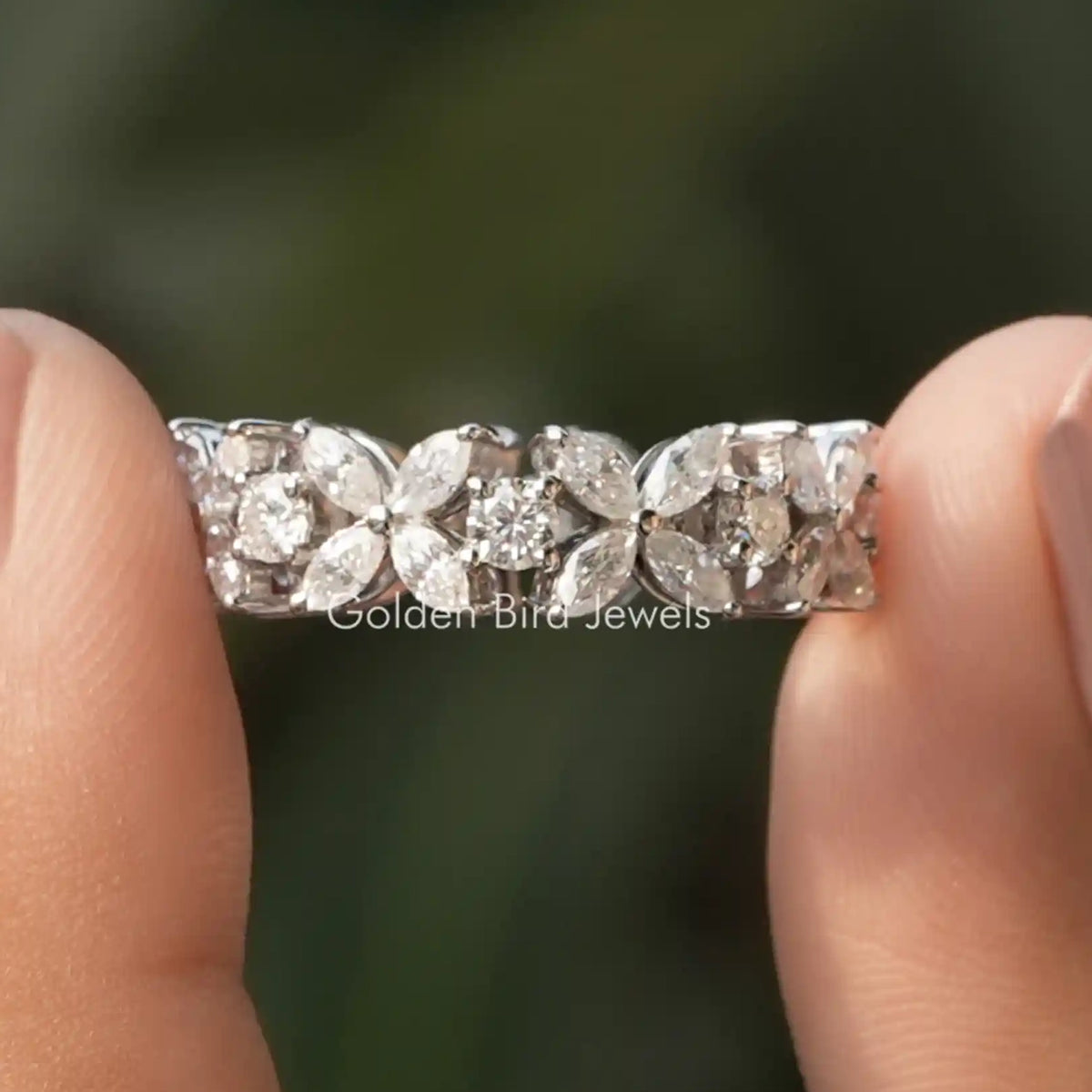 Marquise Round Cut Moissanite Wedding Band