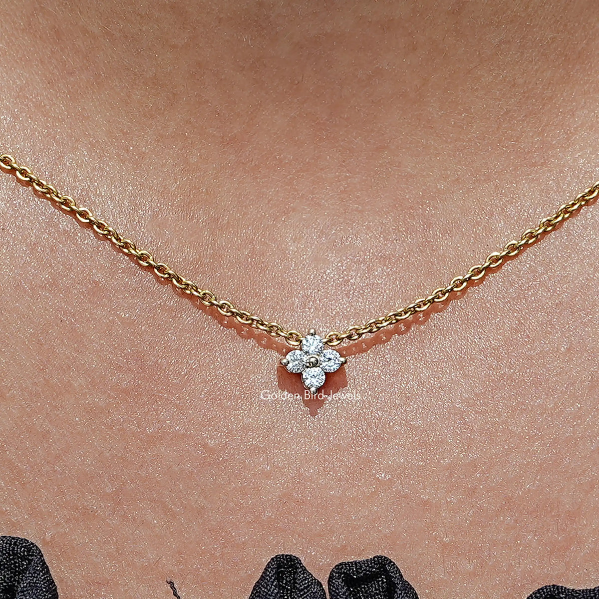 Close up view of Flower Shaped Round Cut Lab Diamond Necklace