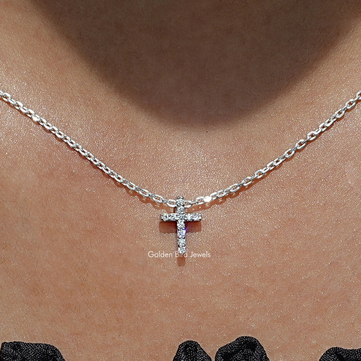 Close up view Lab Diamond Round Cut Cross Pendant