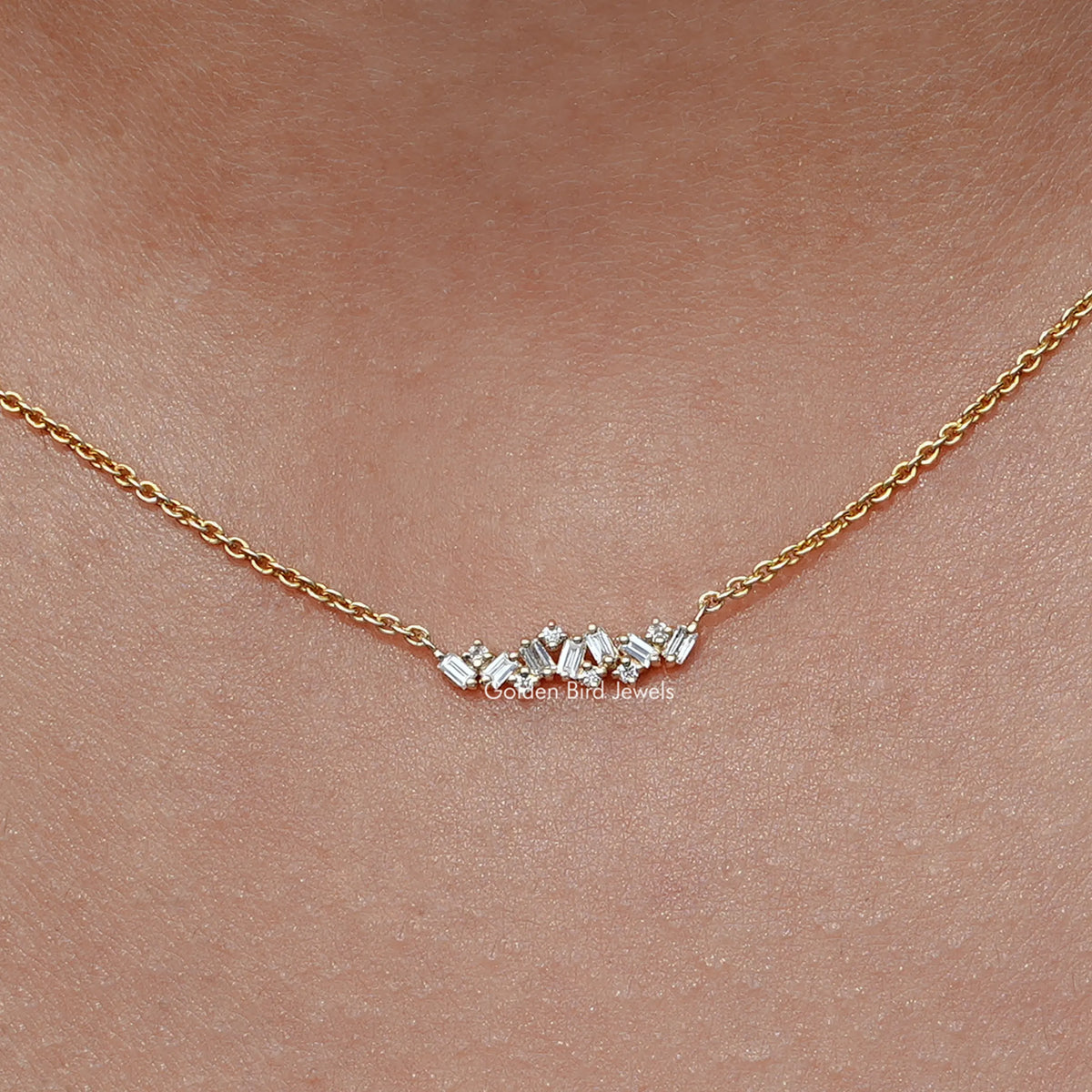 Close up view of Baguette Cut Lab Diamond Cluster Pendant