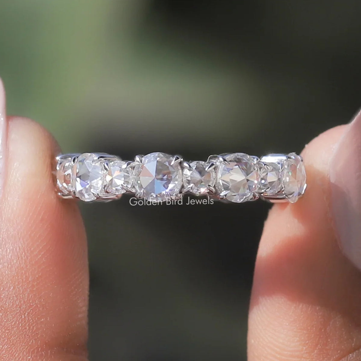 Rose Cut Round Moissanite Eternity Wedding Band