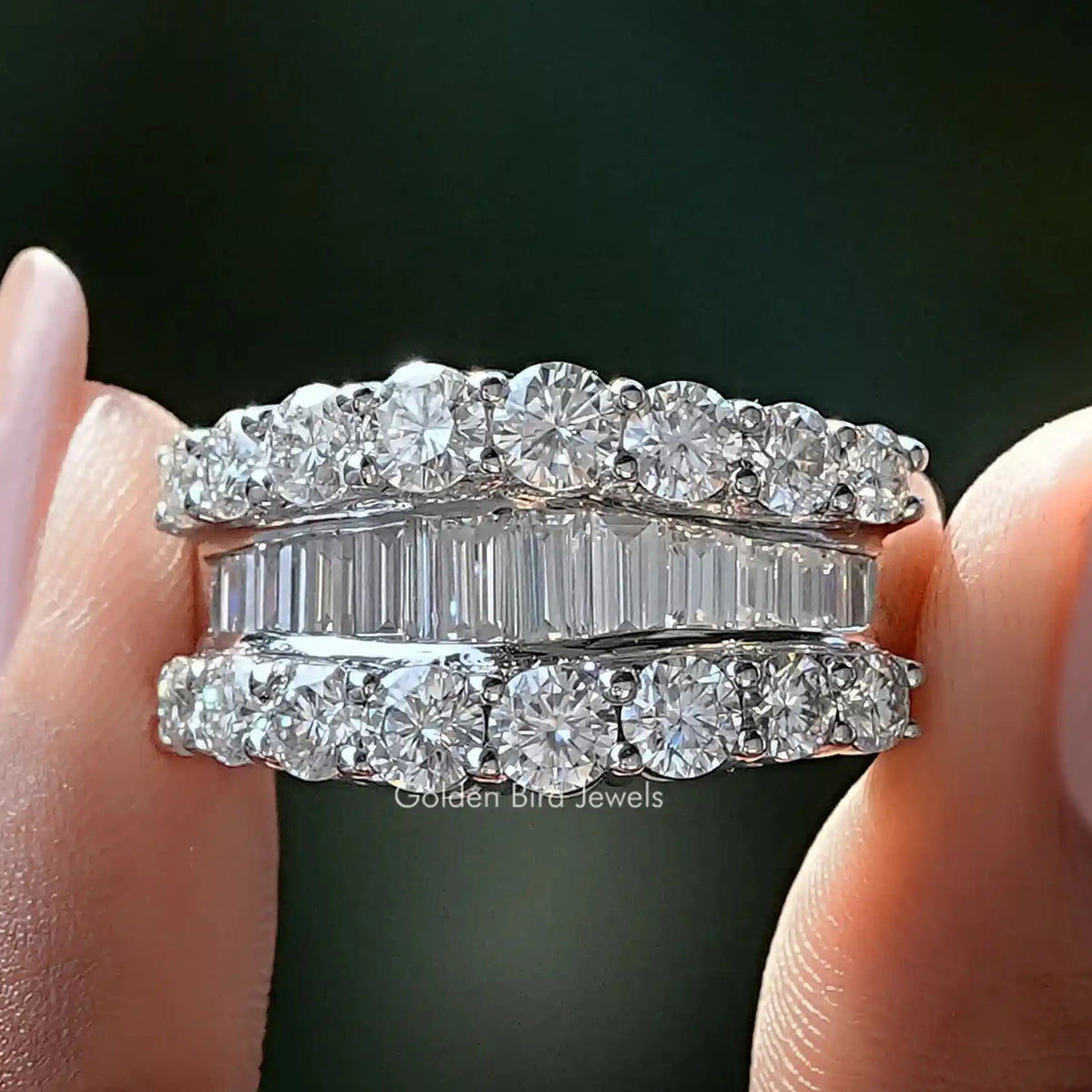 Round And Baguette Moissanite Eternity Band